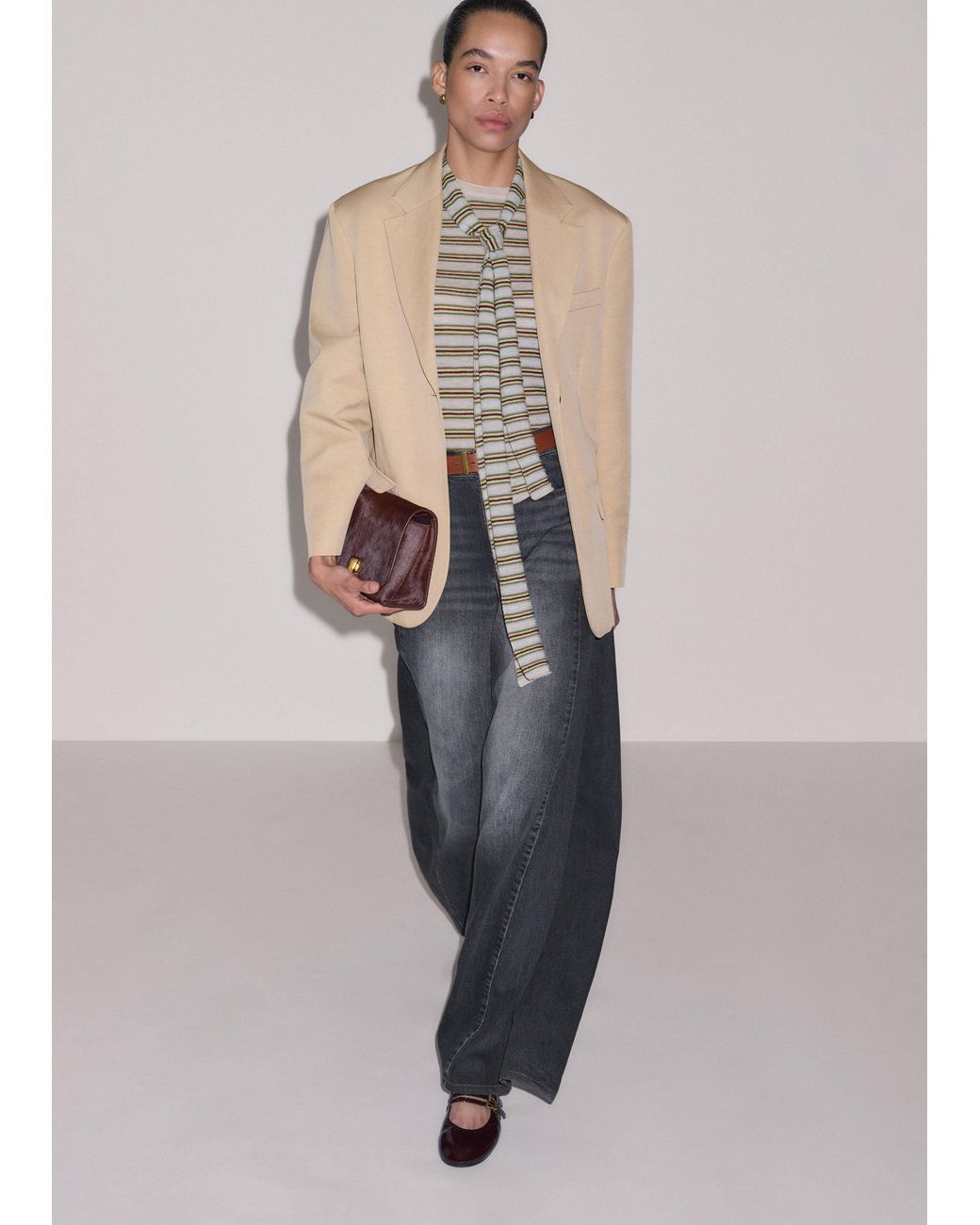 ME+EM Brown Barely There Micro Stripe Slim Tee + Tie