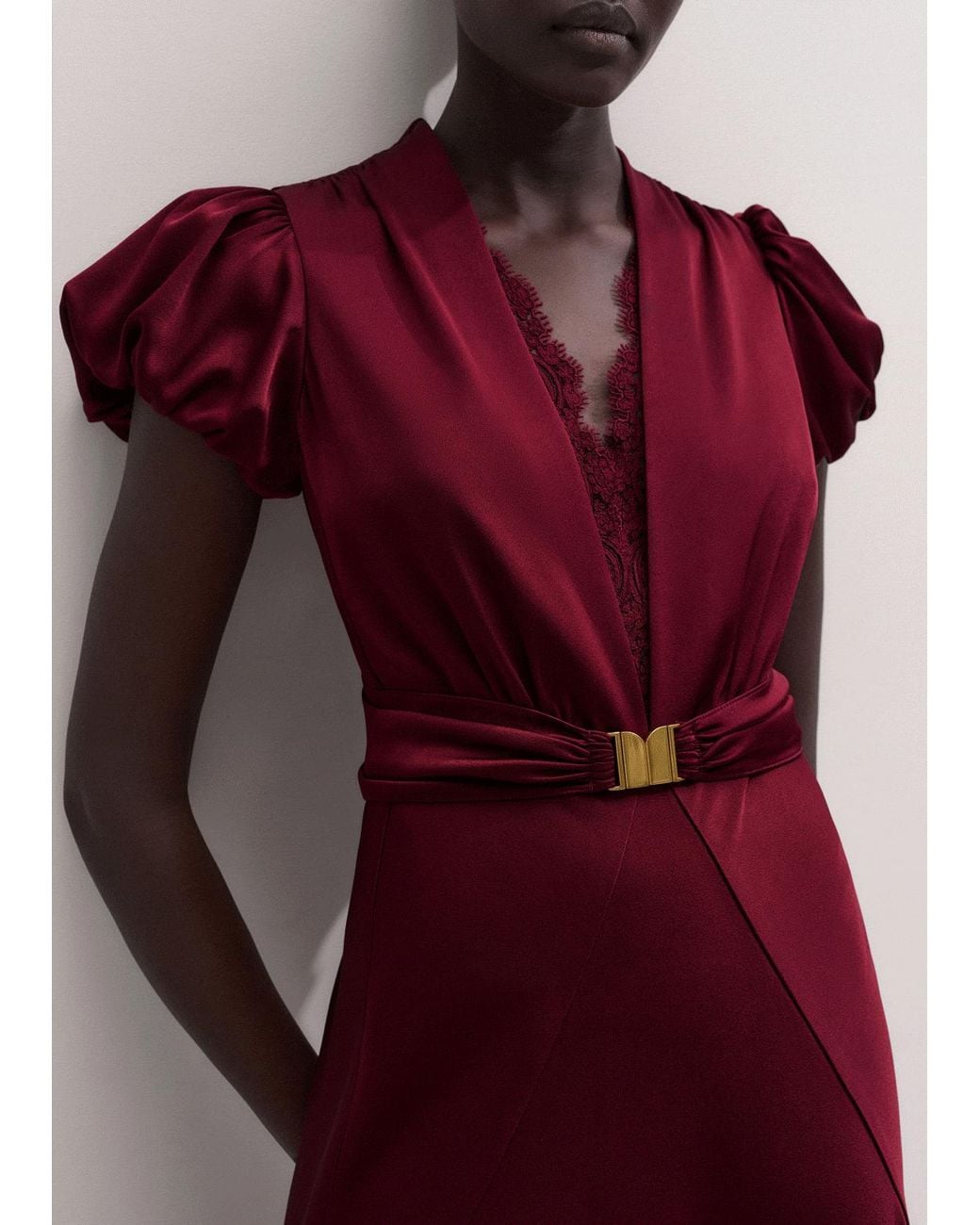 ME+EM Purple Satin Draped Evening Full Length Dress + Modesty Panel