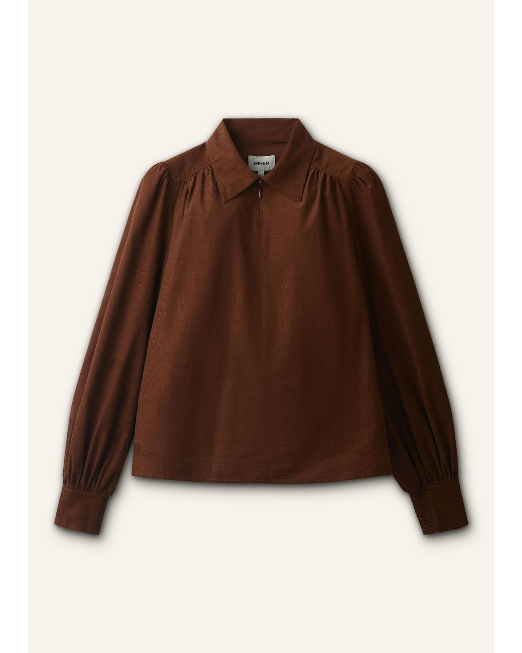 ME+EM Brown Babycord Balloon Sleeve Blouse