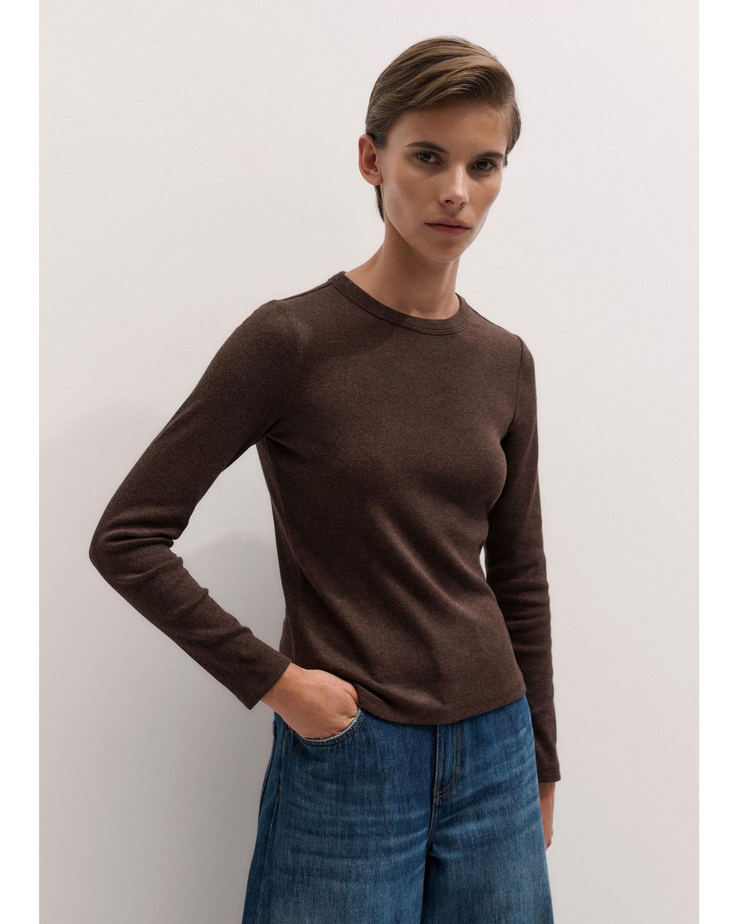 ME+EM Brown Ultimate Rib Long Sleeve Top