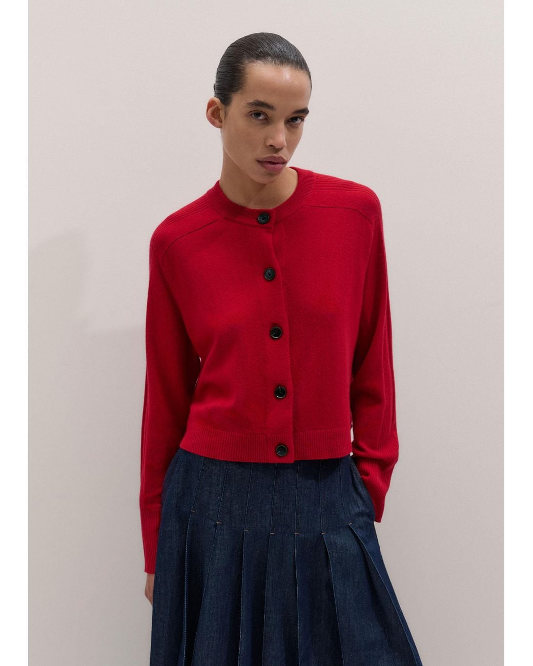 ME+EM Red Merino Cashmere Saddle Shoulder Cardigan