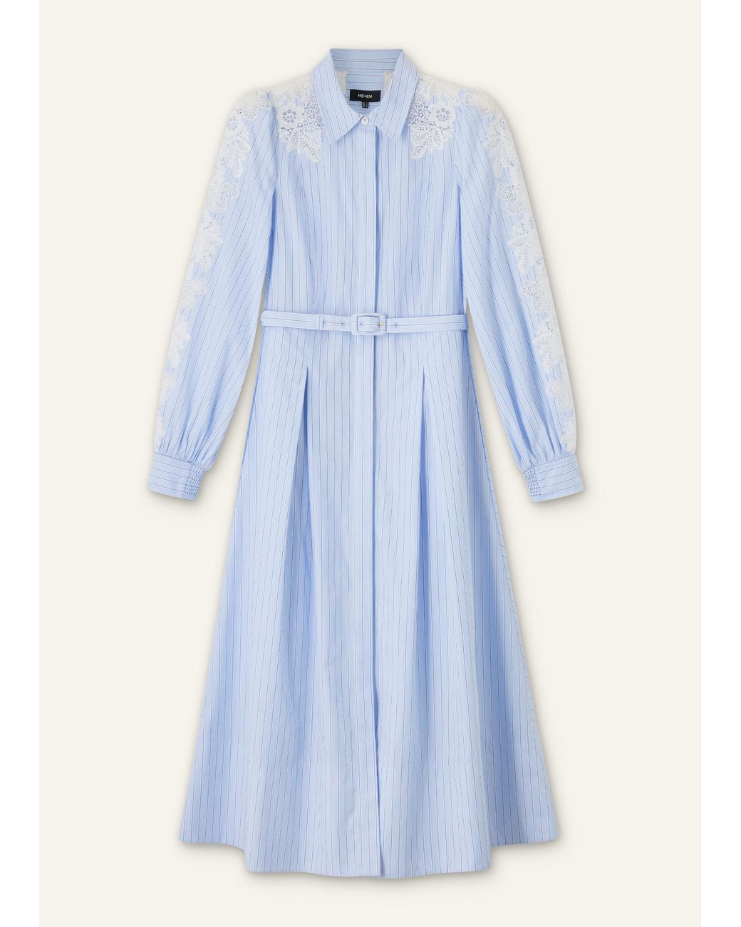 ME+EM Cotton Stripe Midi Shirt Dress + Belt in Blue
