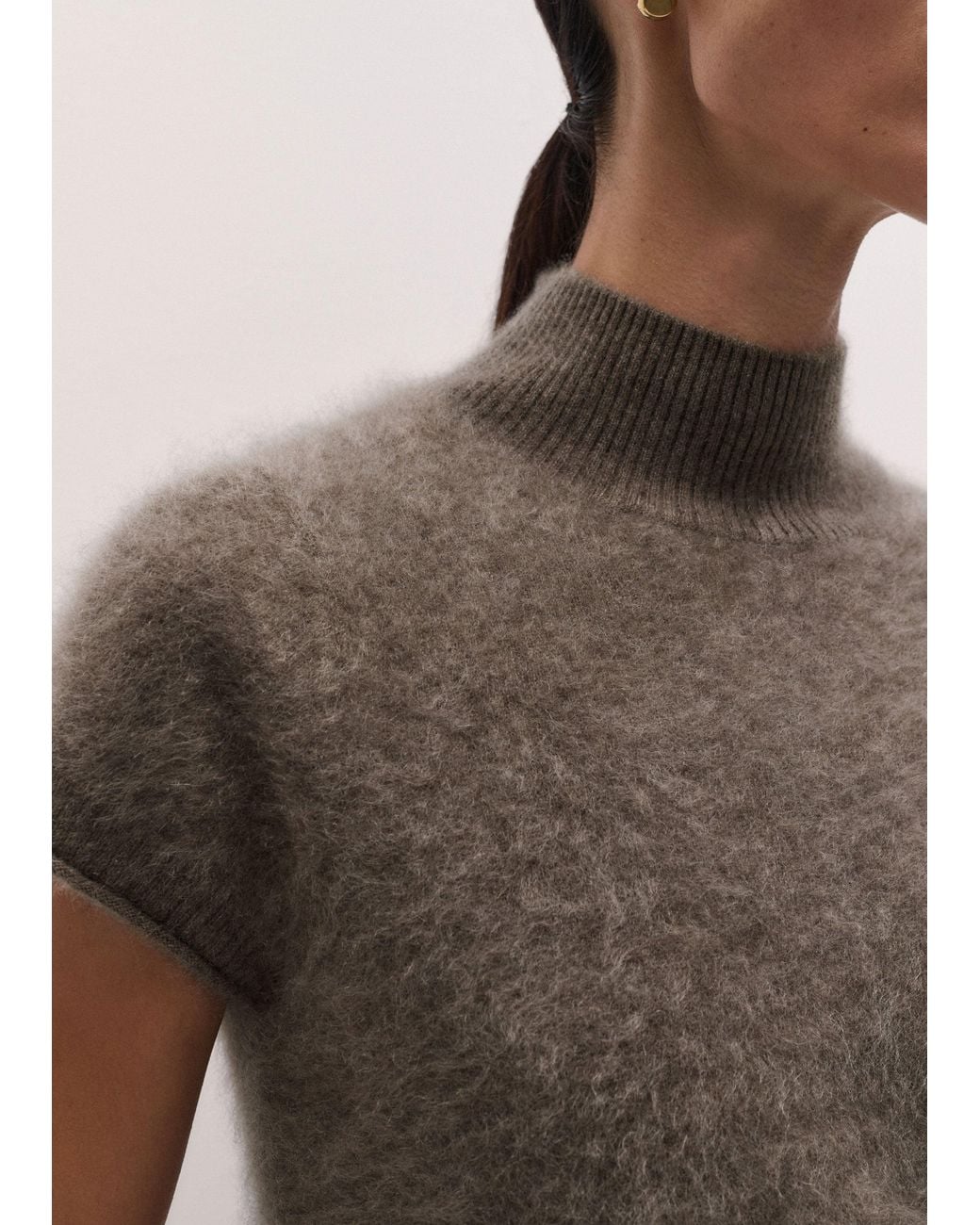 ME+EM Multicolor Brushed Cashmere High Neck Knit Baby Tee Heather Melange