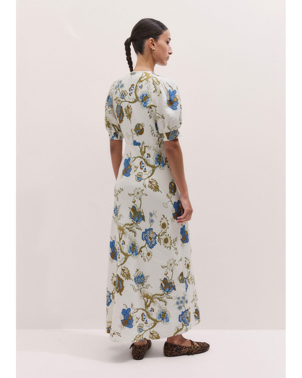 ME+EM Natural Floral Garden Print Bias Cut Maxi Dress + Cami Light Cream-Multi