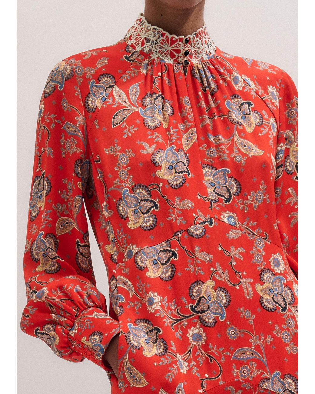 ME+EM Red Fit & Flare Ornate Paisley Print Maxi Dress