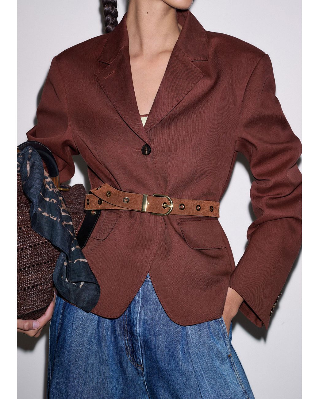 ME+EM Black Reversible Metal Eyelet Hips To Waist Belt-Chestnut