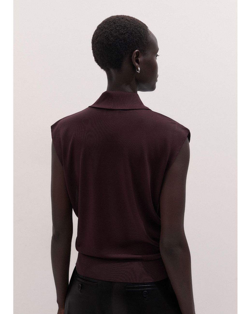 ME+EM Black Fine Silk Draped Straight Knit Tee