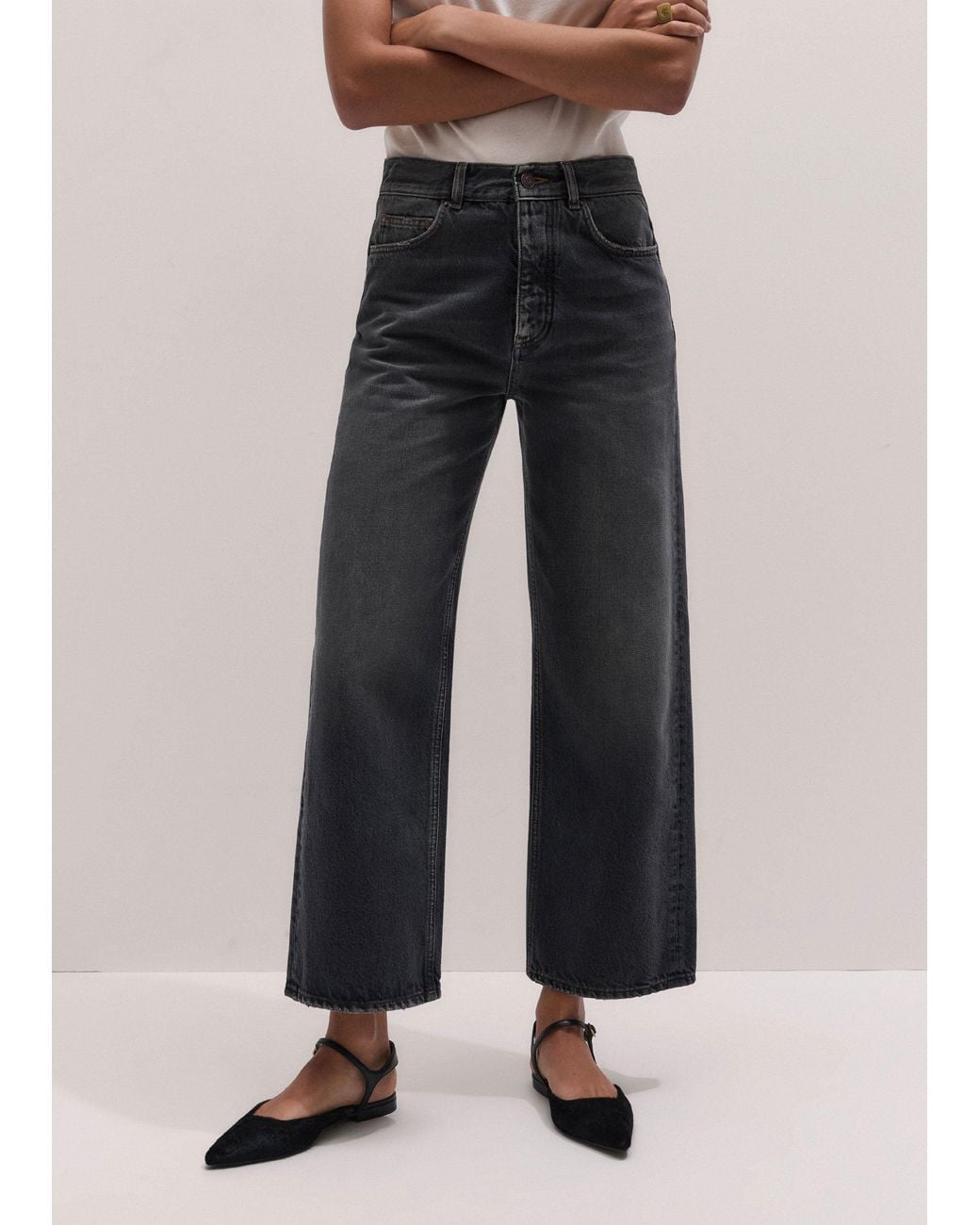 ME+EM Black Relaxed Straight Crop