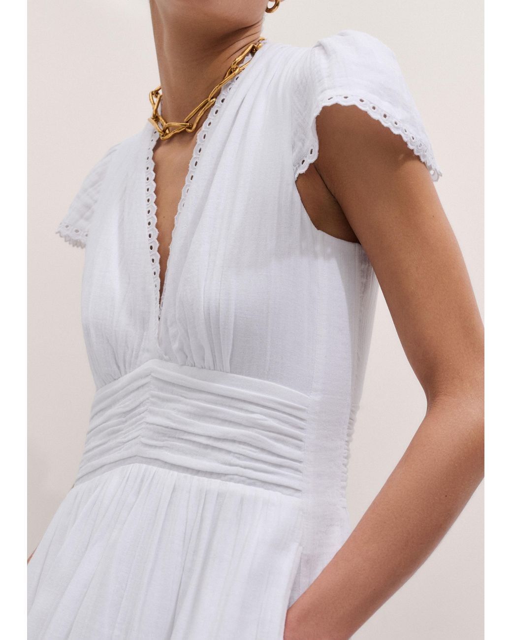 ME+EM Natural Cheesecloth Fit And Flare Maxi Dress