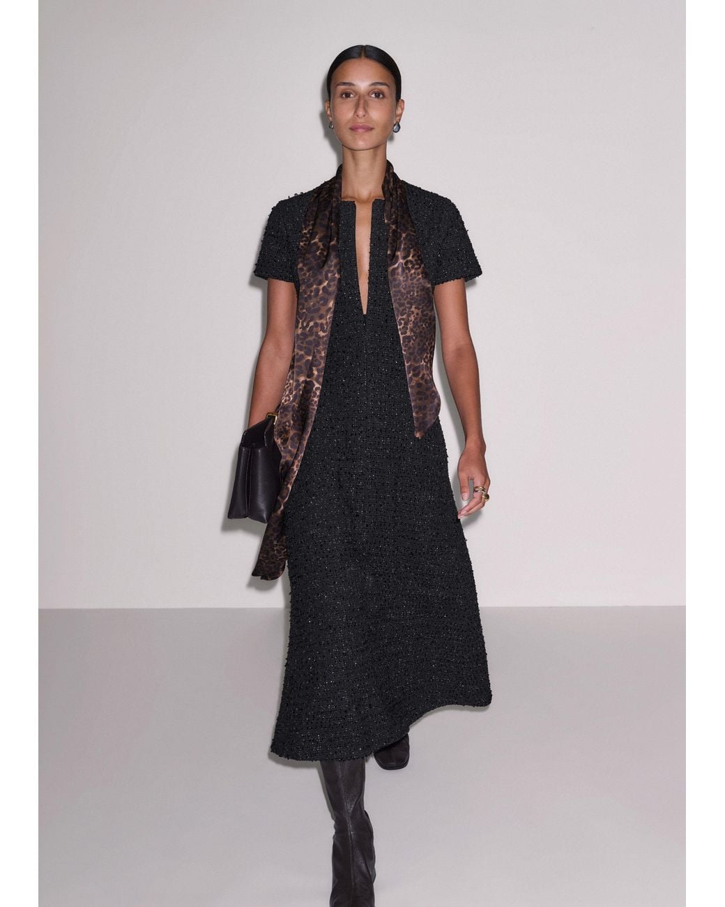ME+EM Black Lurex Boucle Jersey Midi Dress