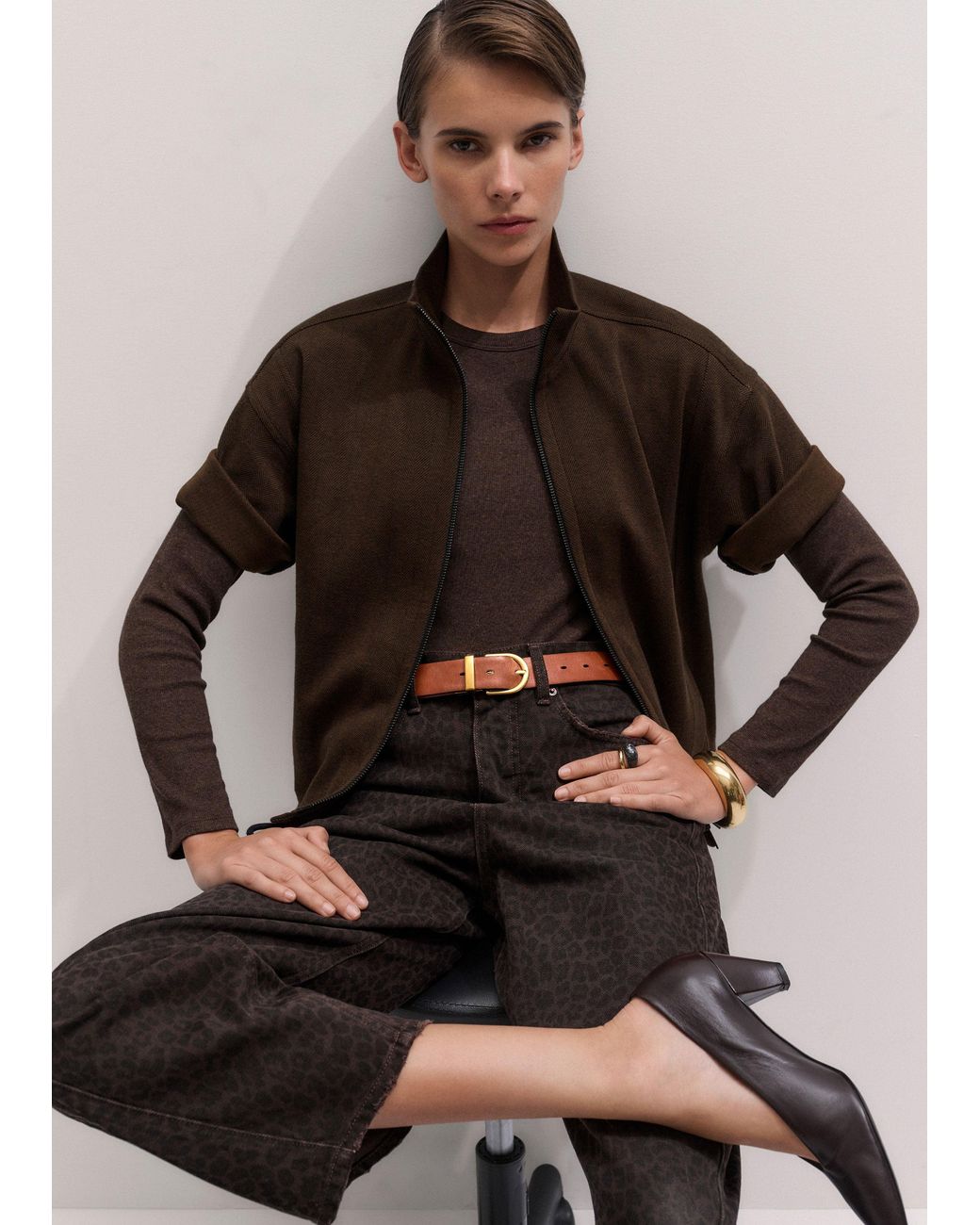 ME+EM Brown Ultimate Rib Long Sleeve Top