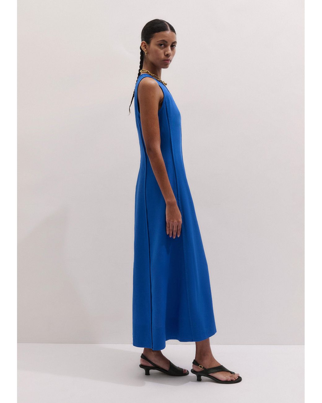 ME+EM Blue Creaseless Linen Effortless Summer Maxi Dress