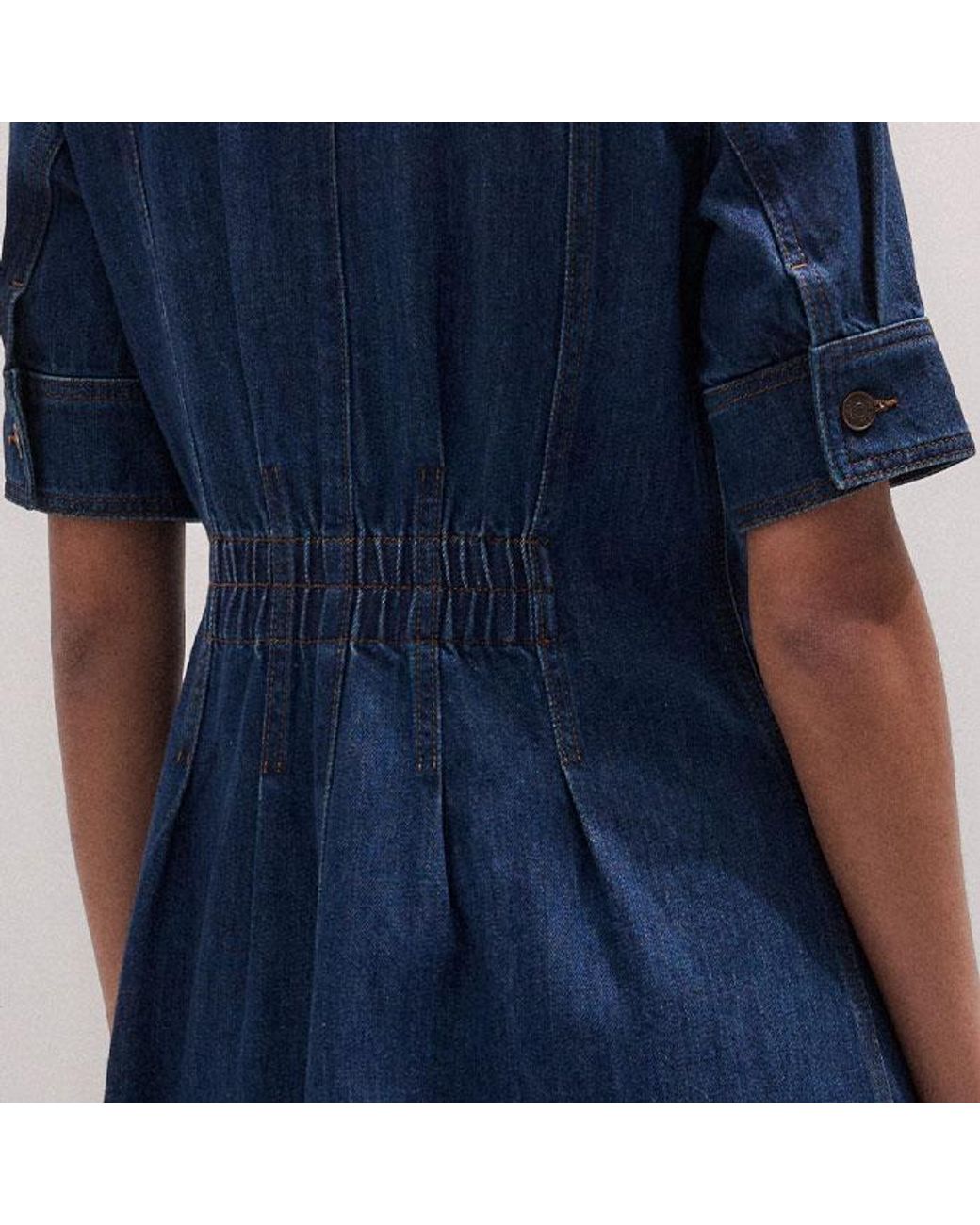 ME+EM Blue Denim Fit And Flare Midi Dress