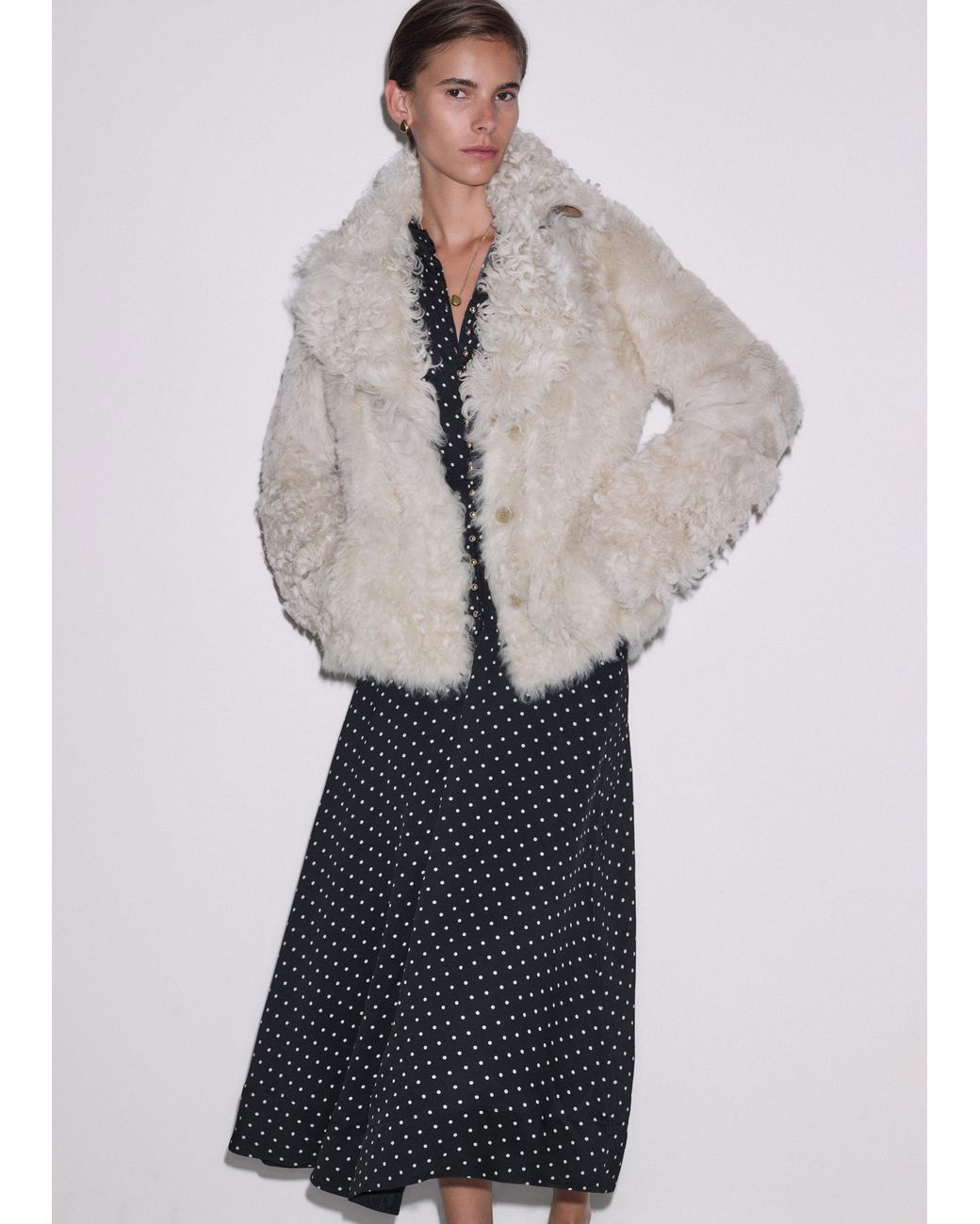 ME+EM Black A-Line Polka Dot Feature Button Maxi Dress-Light Cream