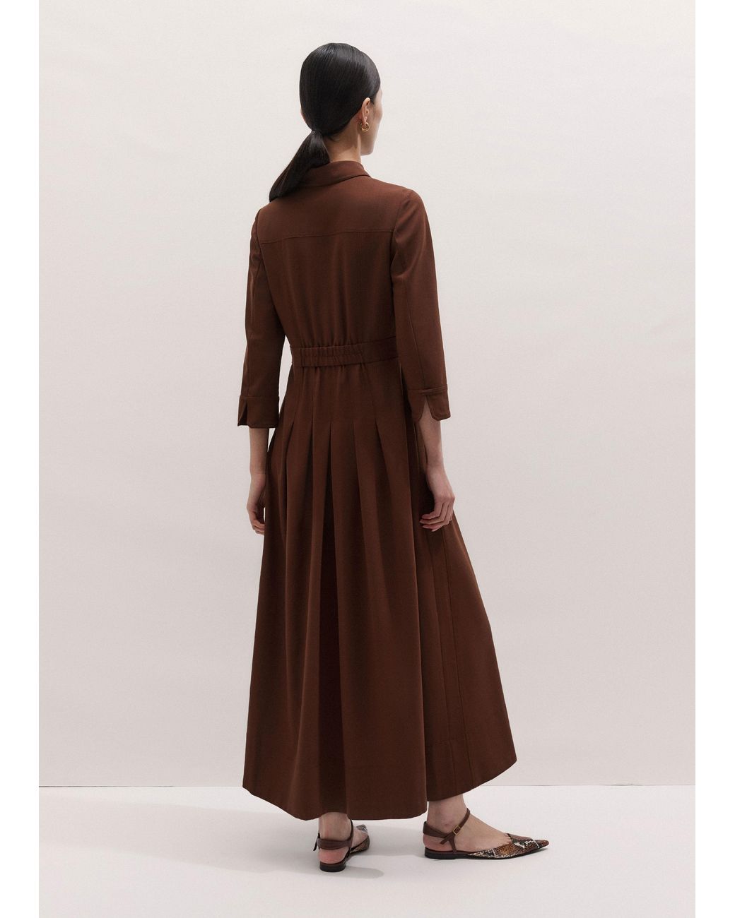 ME+EM Brown Fit And Flare Maxi Shirt Dress