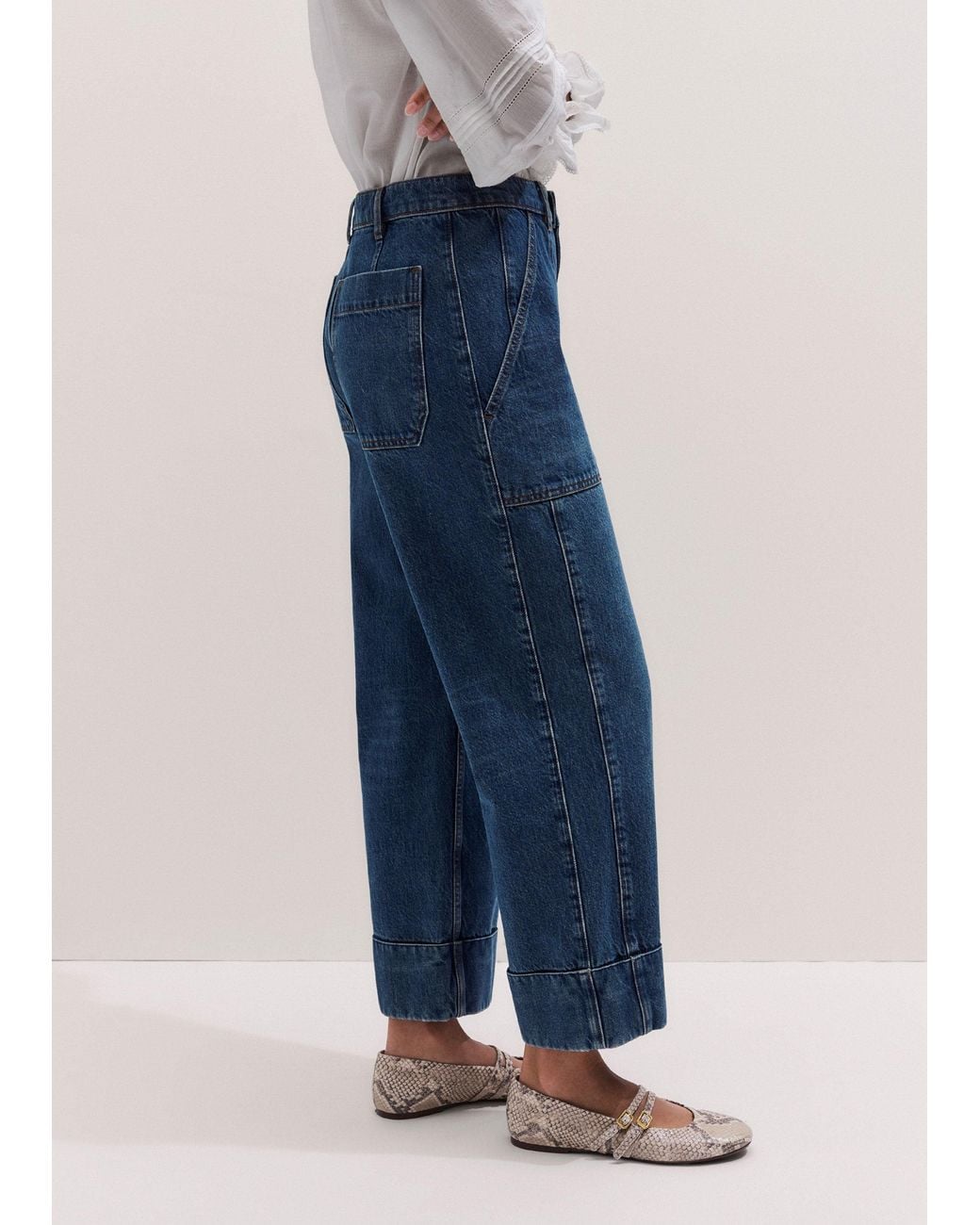 ME+EM Blue Turn-Up Straight Jean