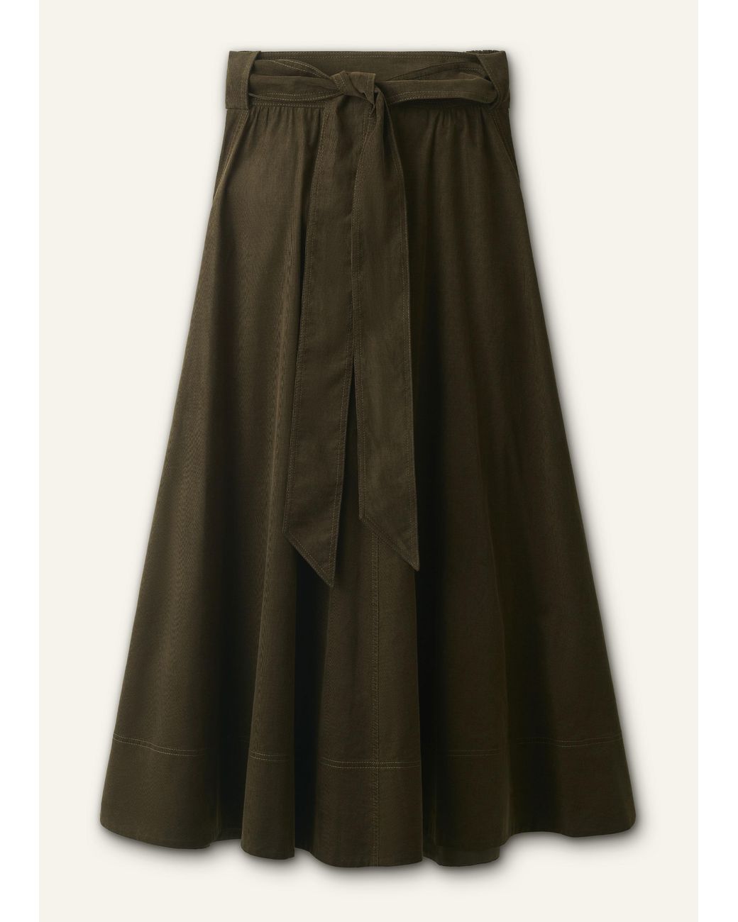 ME+EM Green Micro Cord Maxi Skirt + Belt Rich