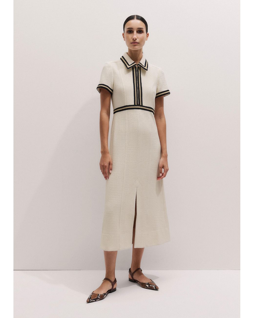 ME+EM Natural Fit And Flare Textured Midi Dress