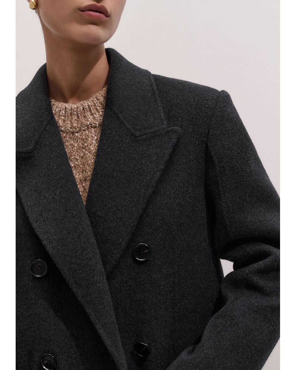 ME+EM Black Oversized Coat Dark Charcoal Melange