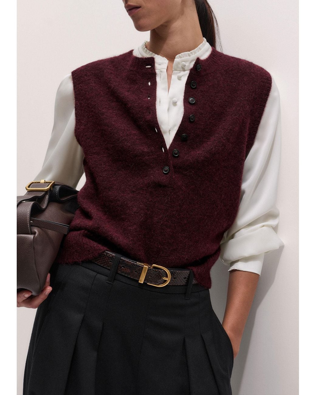 ME+EM Red Henley Straight Knit Vest