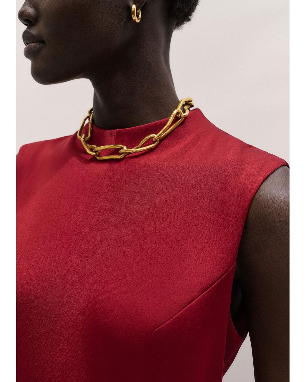 ME+EM Red Satin Colour Tipping Bias Cut Full Length Dress + Belt Pomegranate