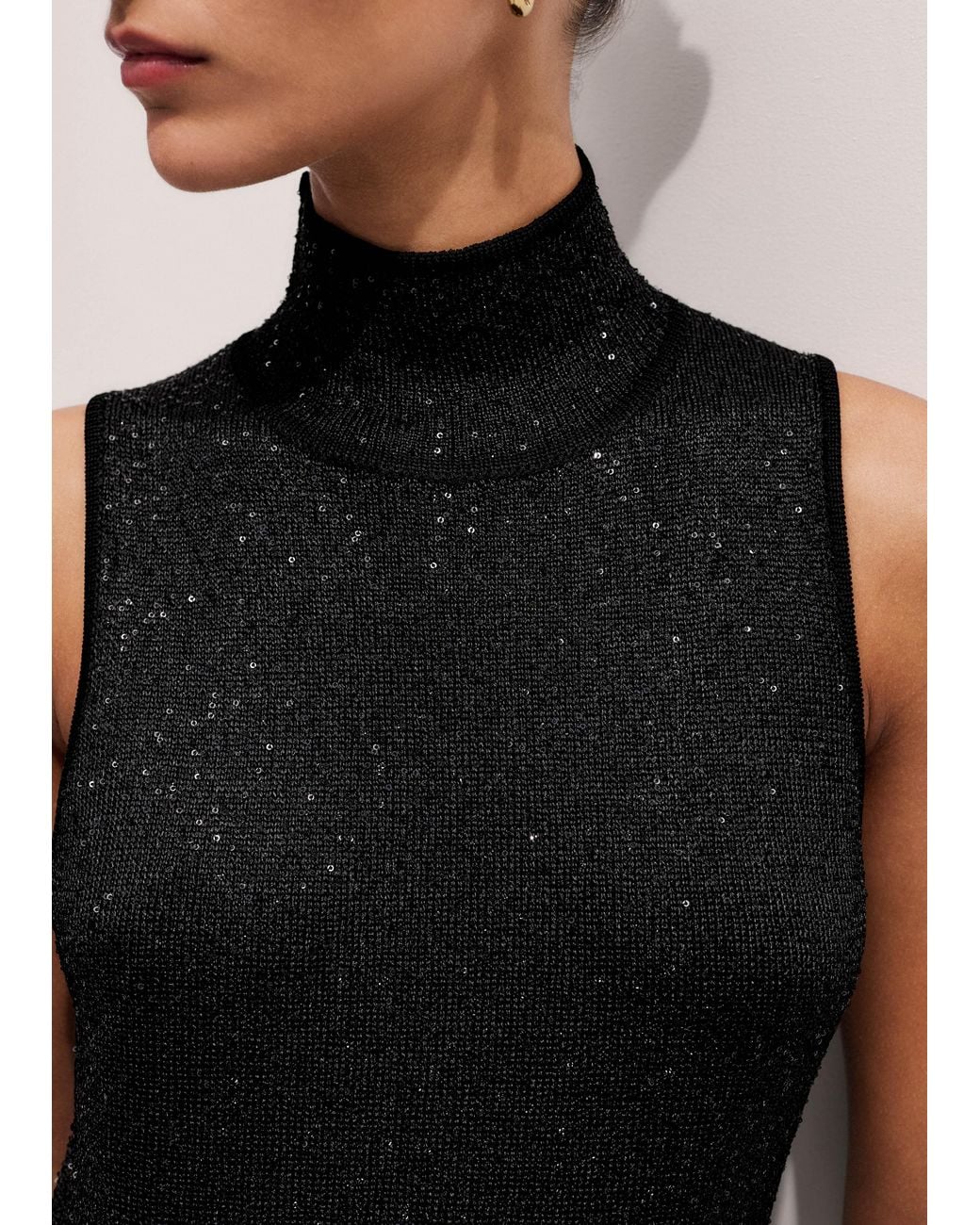ME+EM Black Sequin Knit Column Maxi Dress