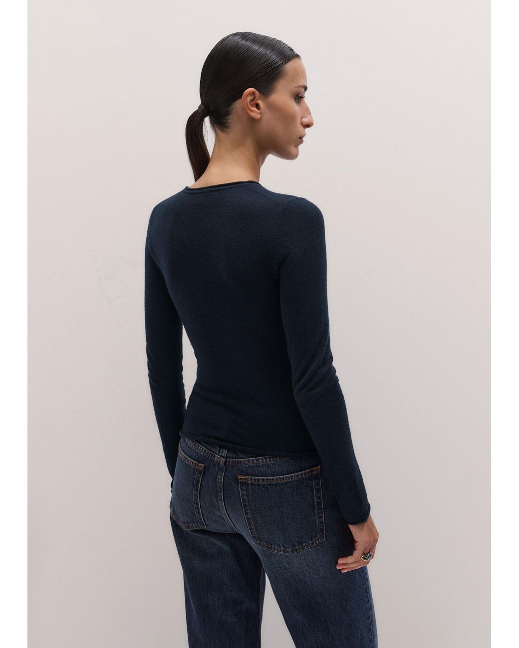 ME+EM Blue Barely There Jersey Stitch Crew Neck