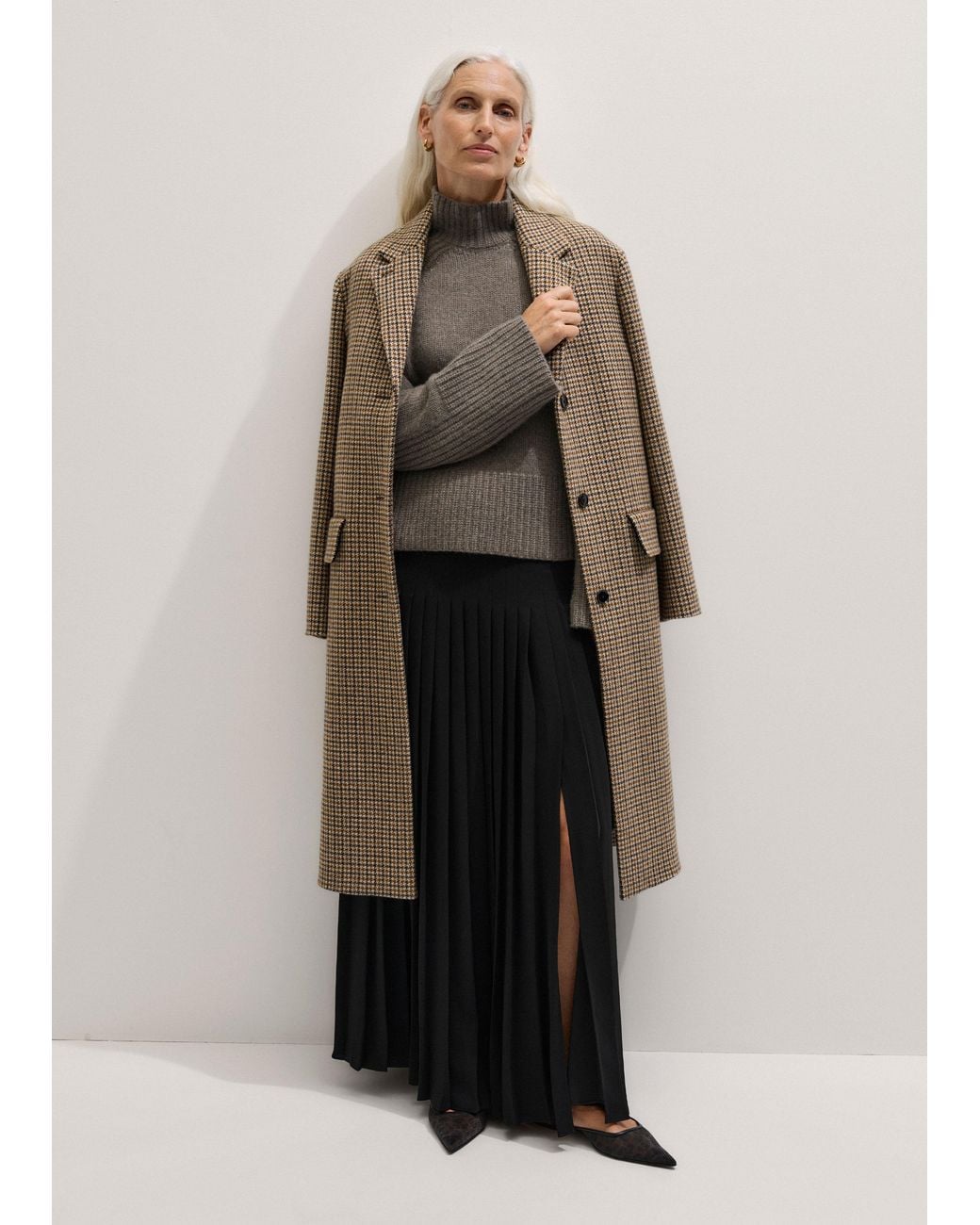 ME+EM Gray Cashmere High Neck Statement Jumper