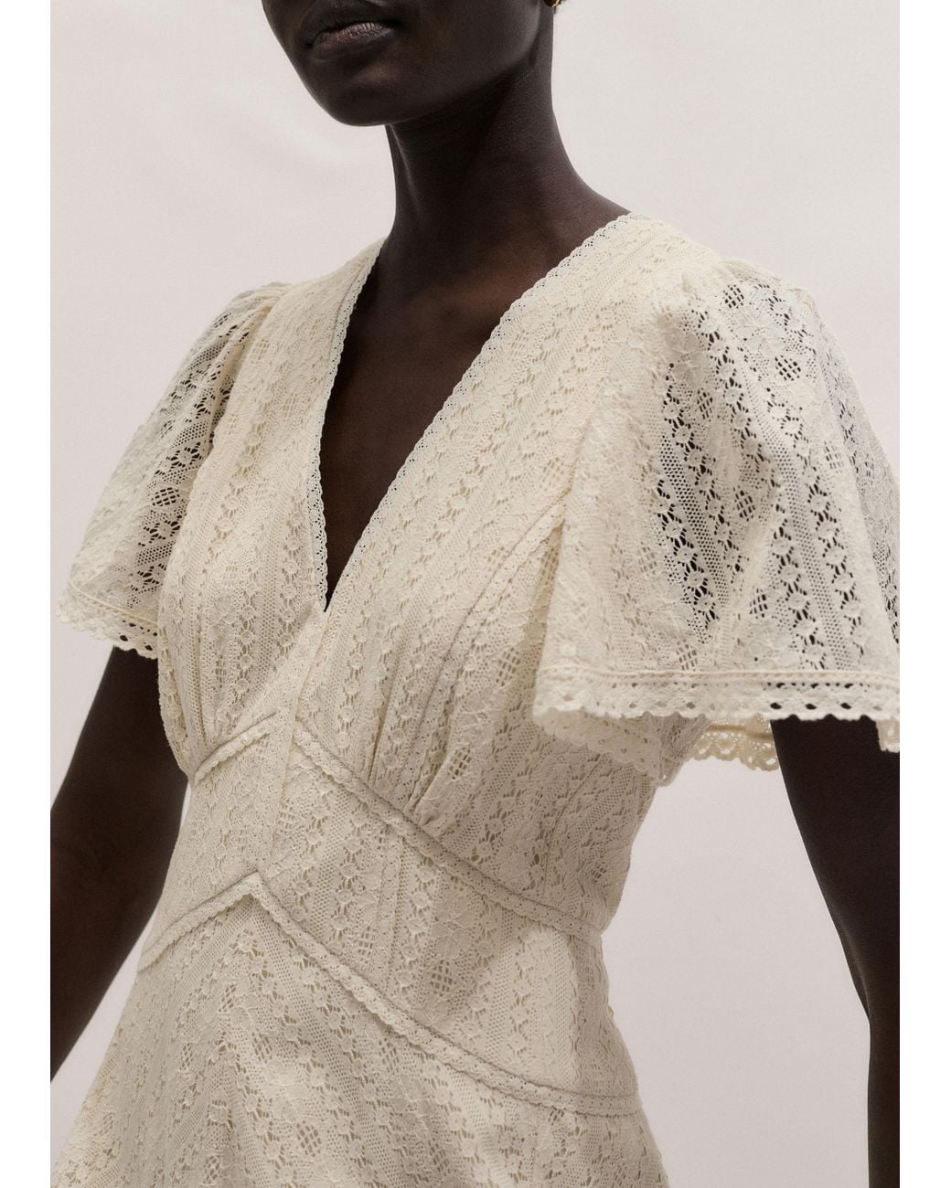 ME+EM Natural Delicate Lace Fit And Flare Maxi Dress