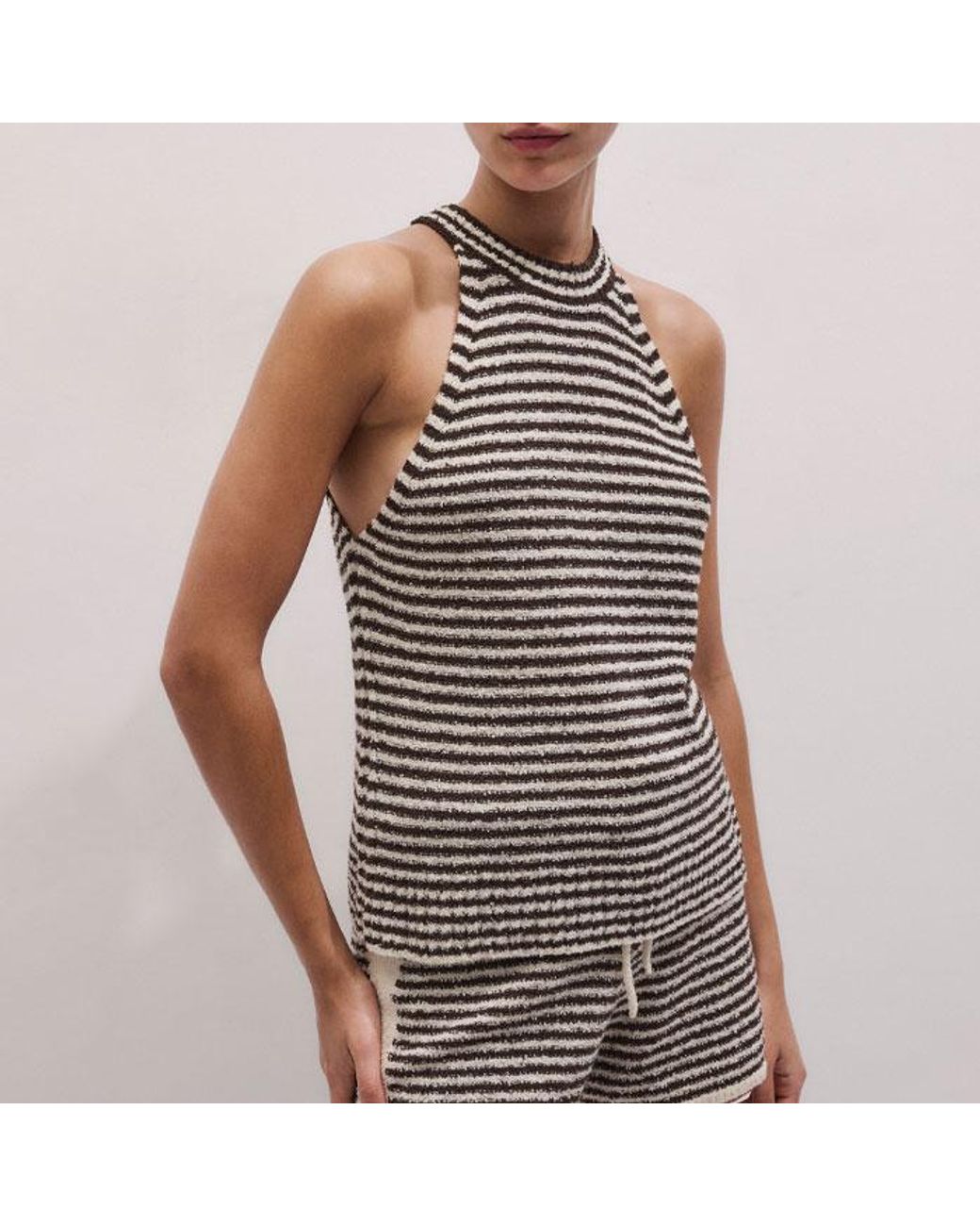 ME+EM Multicolor Textured Micro Stripe Knit Shorts Cocoa-Cream