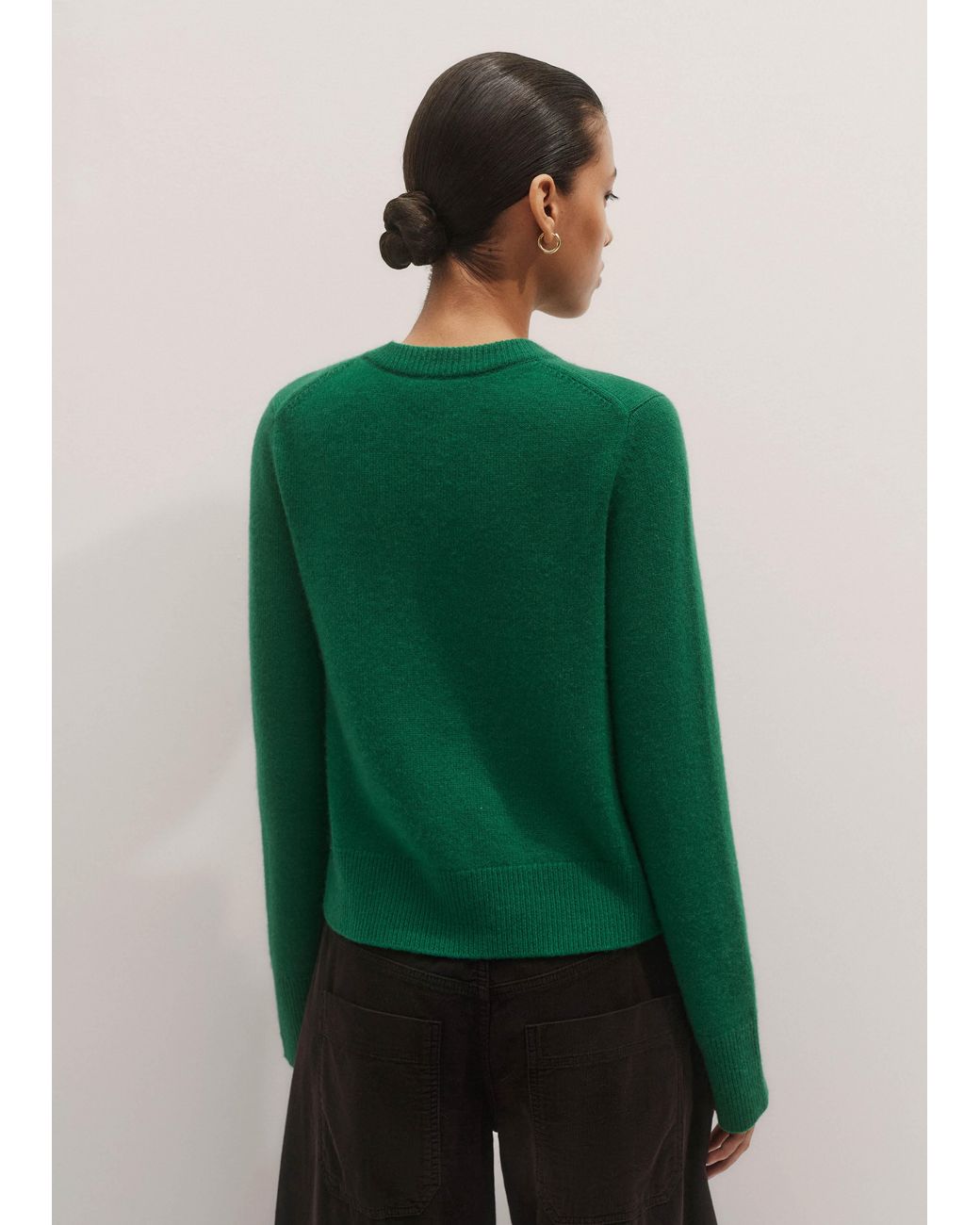 ME+EM Green Cashmere Straight Buttoned Cardigan