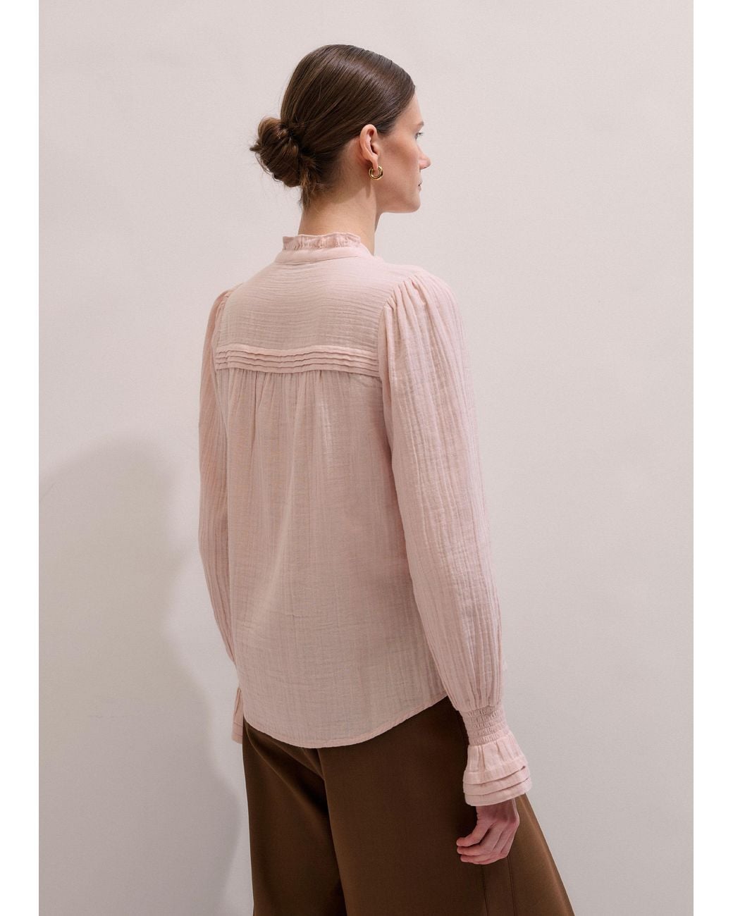 ME+EM Pink Cheesecloth Pleat Detail Blouse