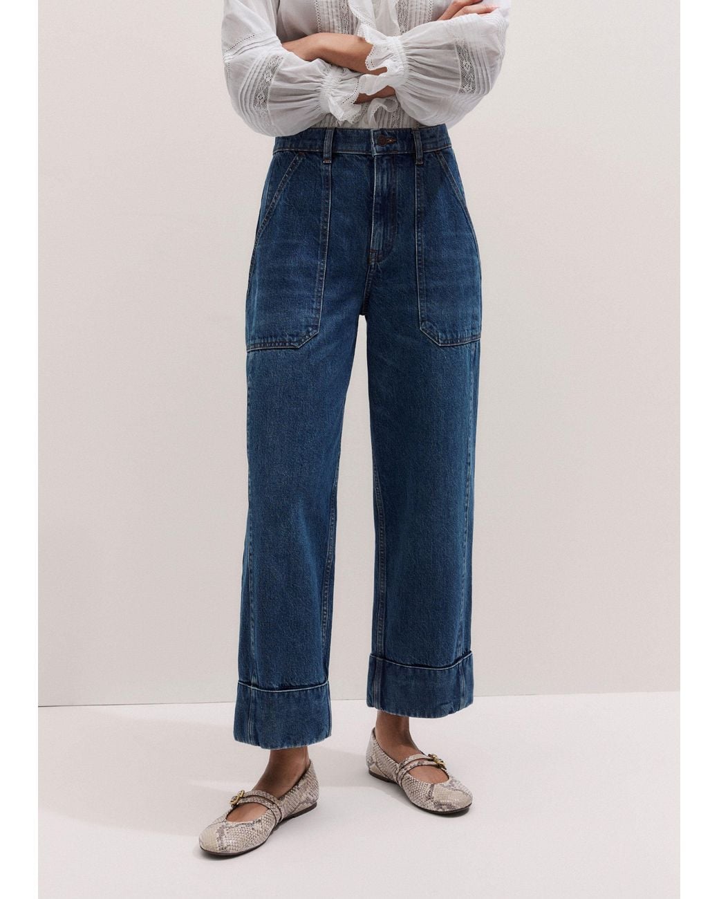 ME+EM Blue Turn-Up Straight Jean