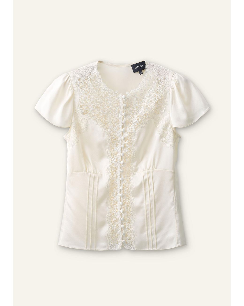ME+EM Natural Silk Satin And Lace Cap Sleeve Top