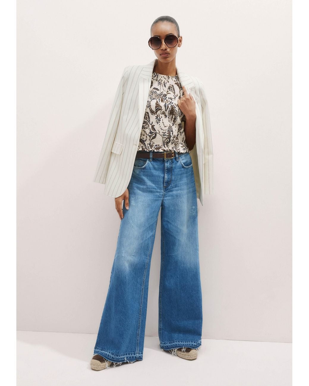 ME+EM Blue Silhouette Print Smock Top