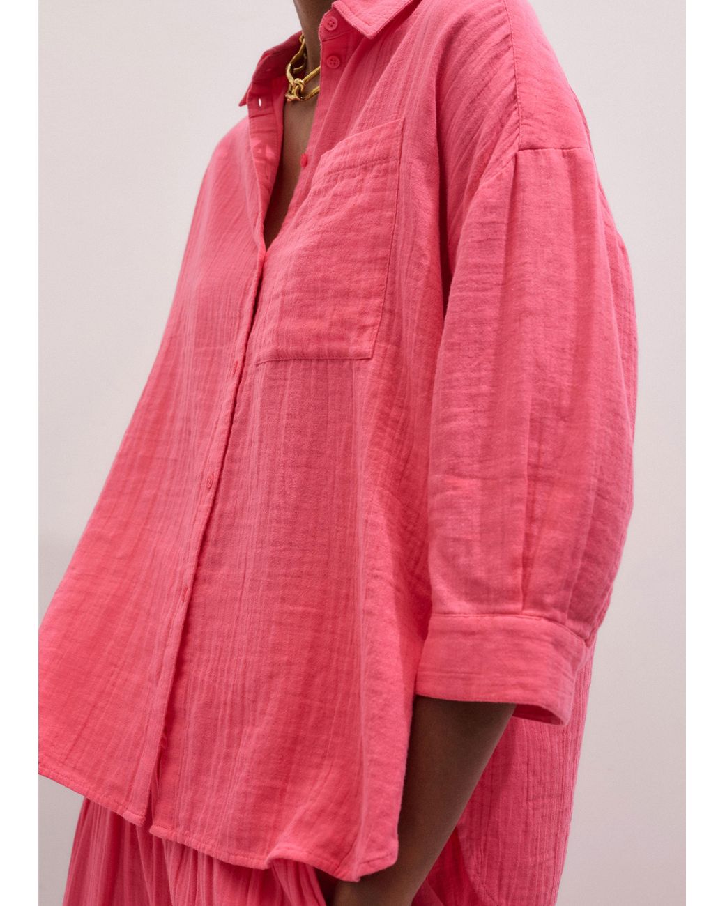 ME+EM Pink Cheesecloth Relaxed Shirt
