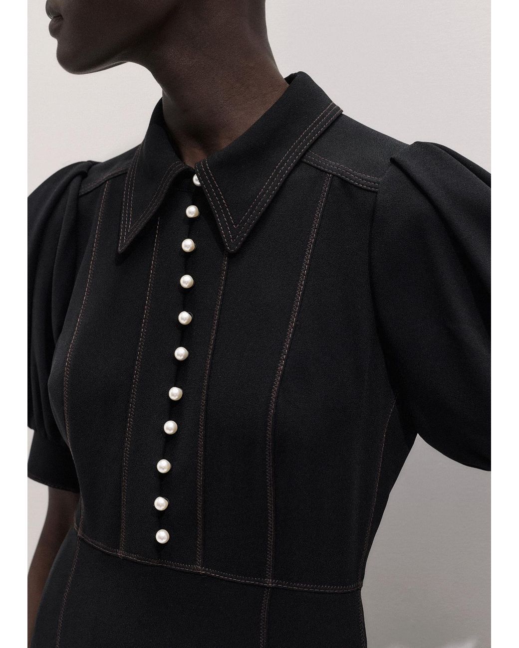 ME+EM Black Contrast Stitch Fit And Flare Midi Shirt Dress