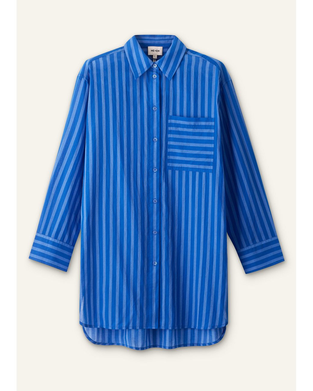ME+EM Blue Cotton Voile Striped Beach Shirt Intense-Sky