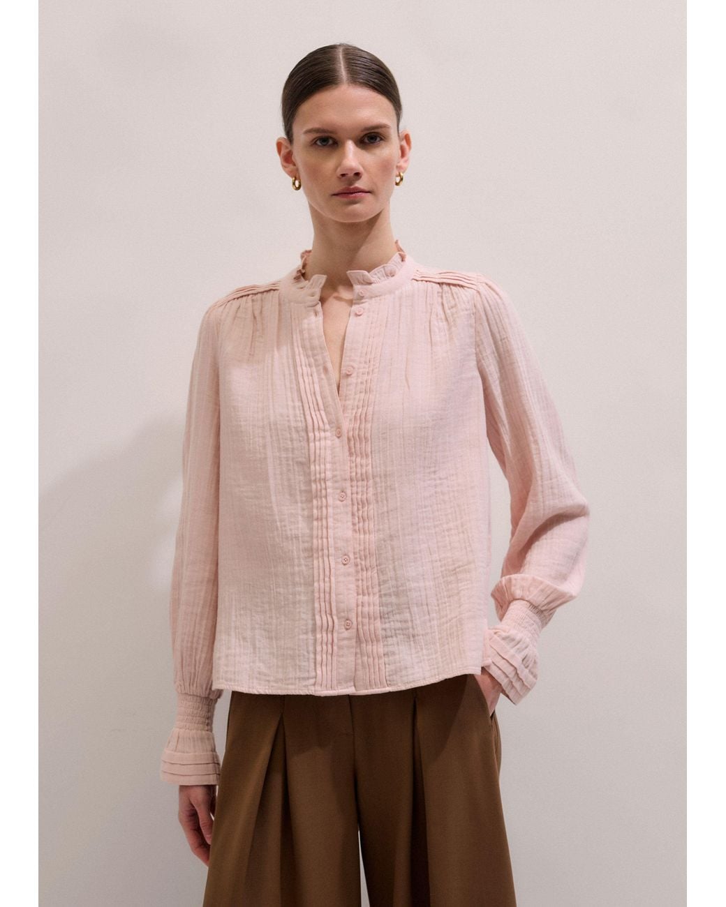 ME+EM Pink Cheesecloth Pleat Detail Blouse