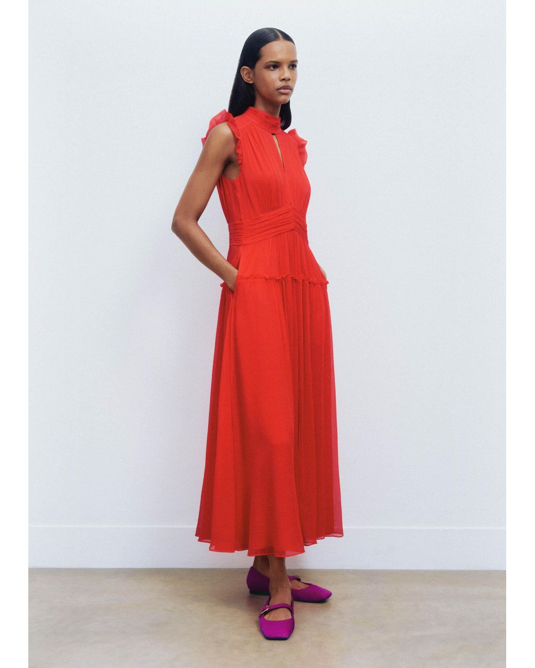 open lace back dress Tomato Red Crinkle Set  Faith Naomi