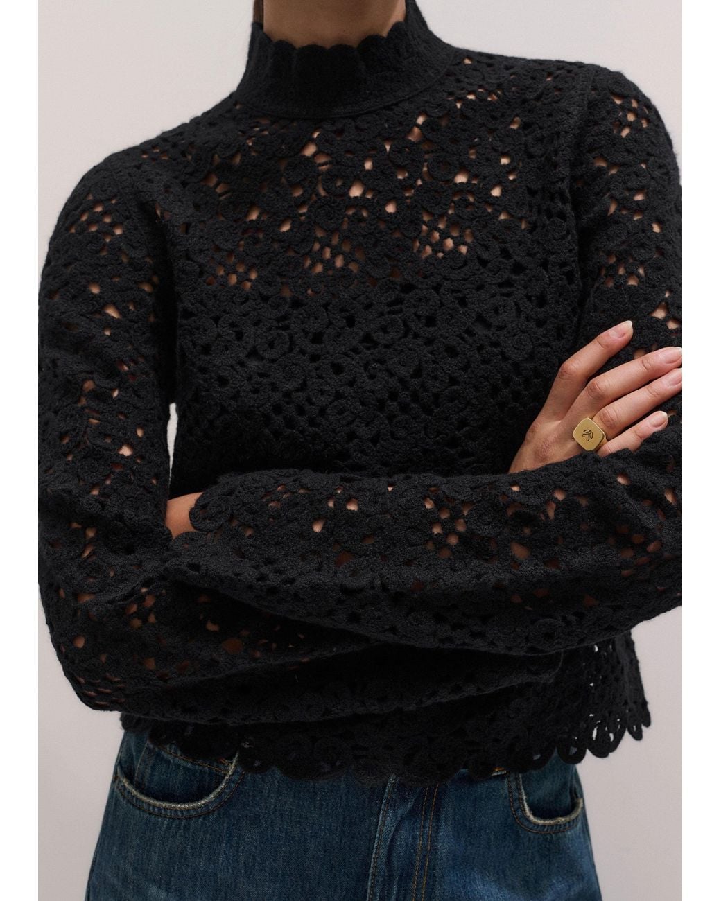 ME+EM Black 2-In-1 Crochet Sweater