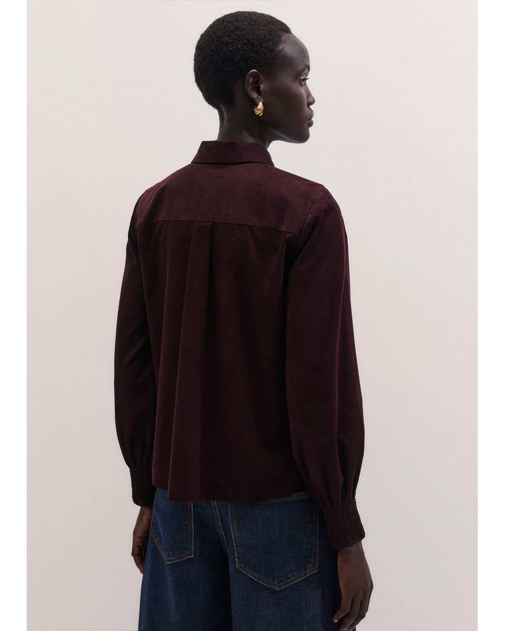 ME+EM Blue Micro Cord Slim Fitting Blouse