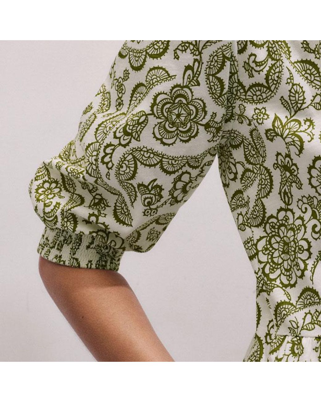 ME+EM Green Entangled Lace Print Tiered Short Dress