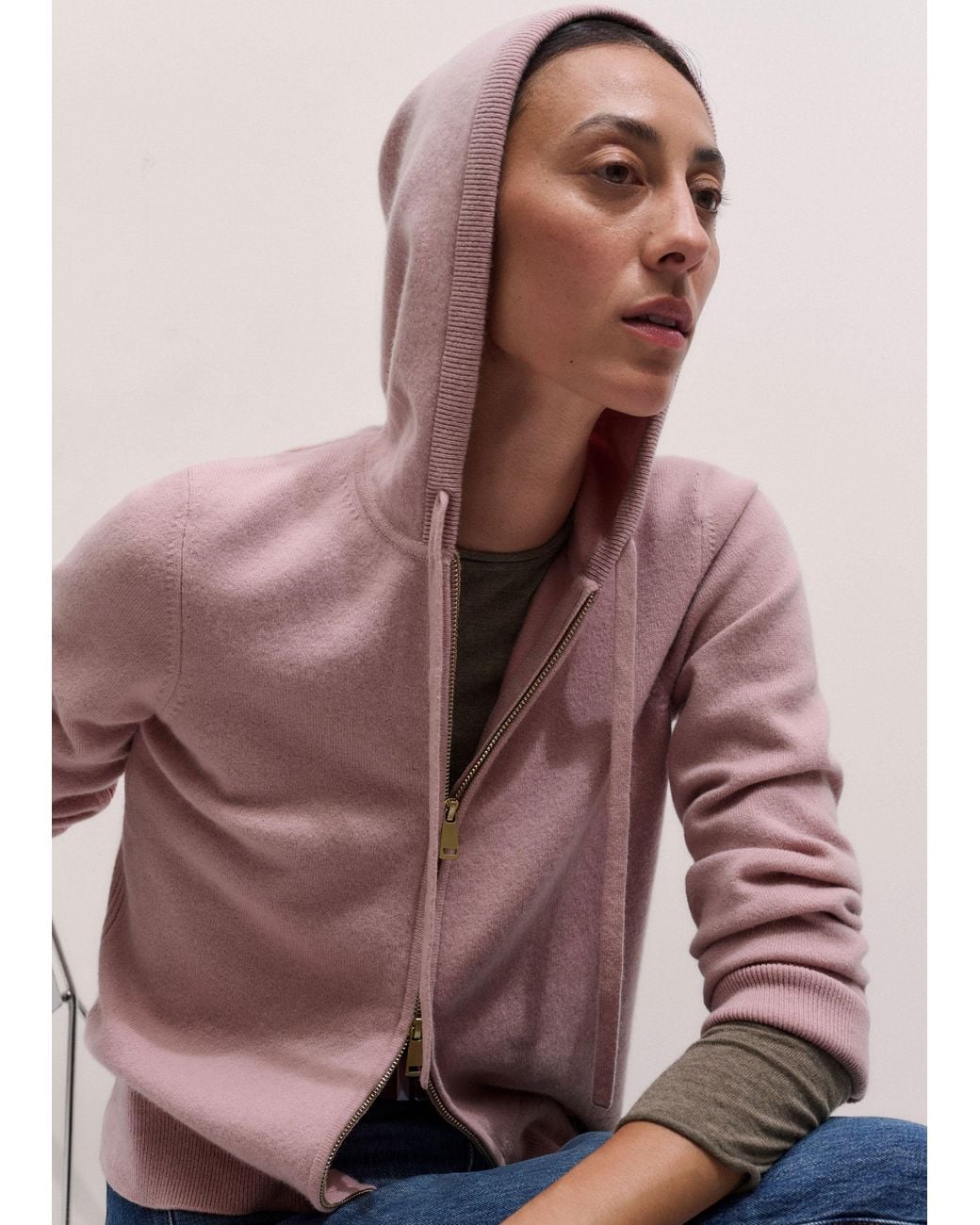 ME+EM Pink Cashmere Two Way Zip Straight Hoody