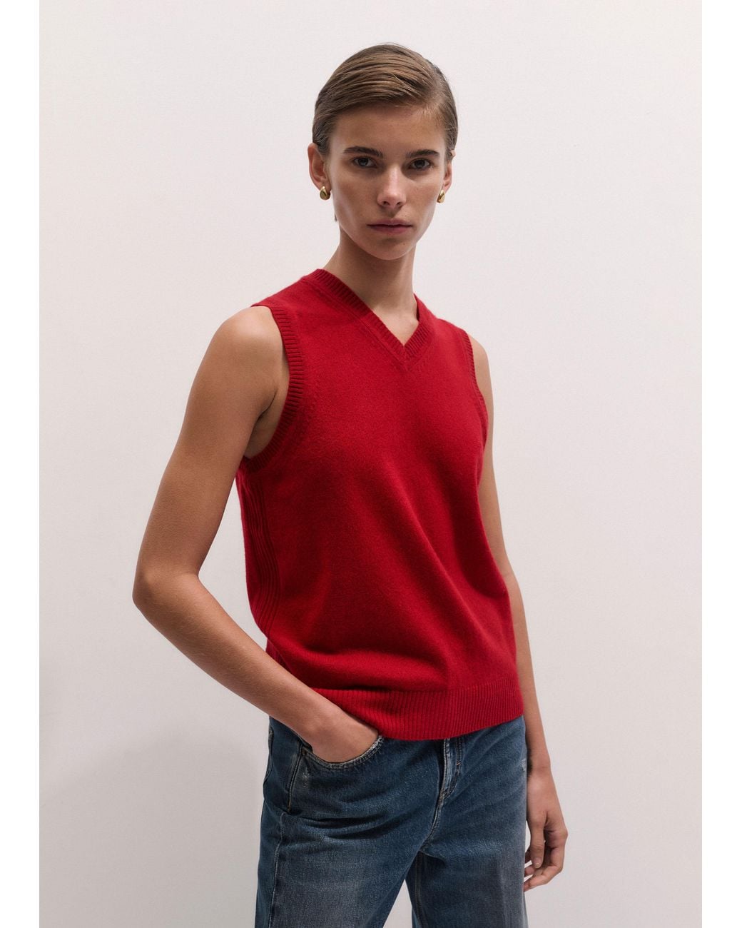 ME+EM Red V-Neck Relaxed Knit Tank