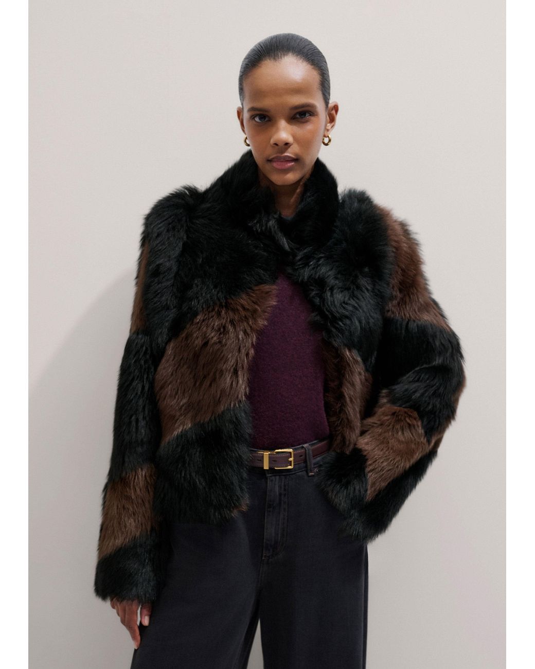 ME+EM Black Statement Patchwork Coat