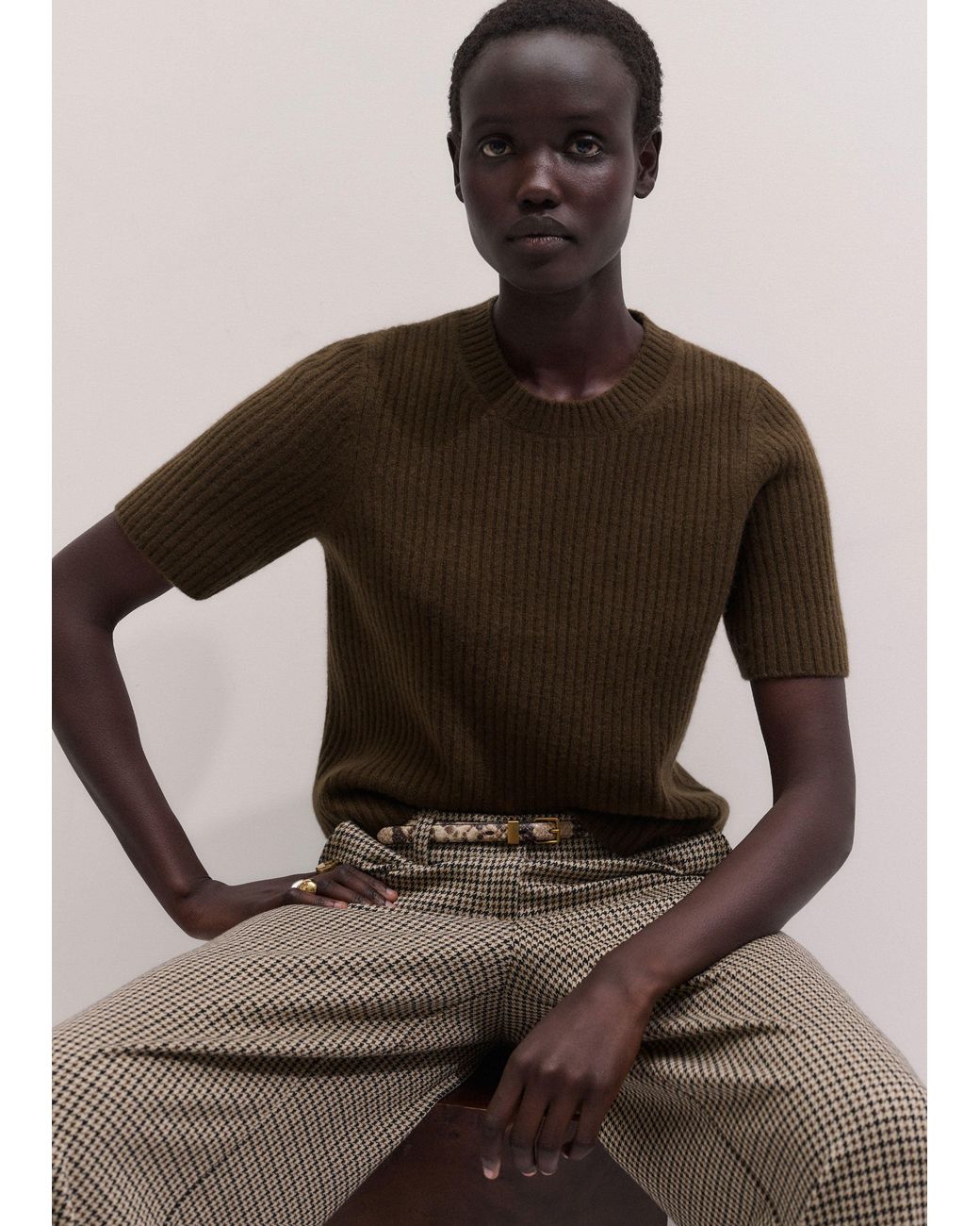 ME+EM Brown Merino Rib Straight Knit Tee