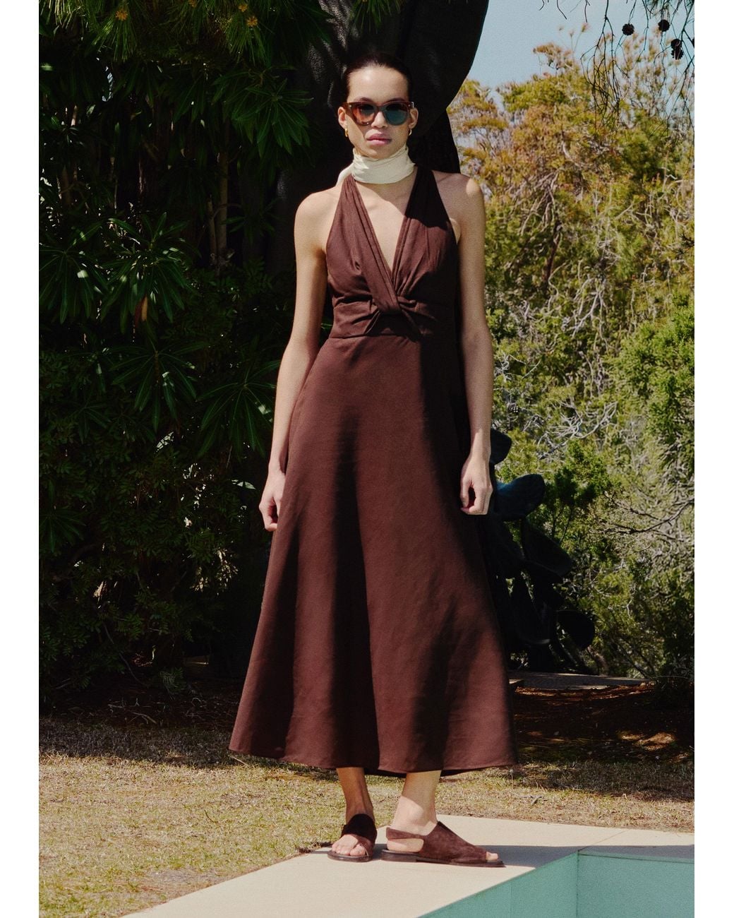 ME+EM Multicolor Crease-Less Linen Twist Front Maxi Dress