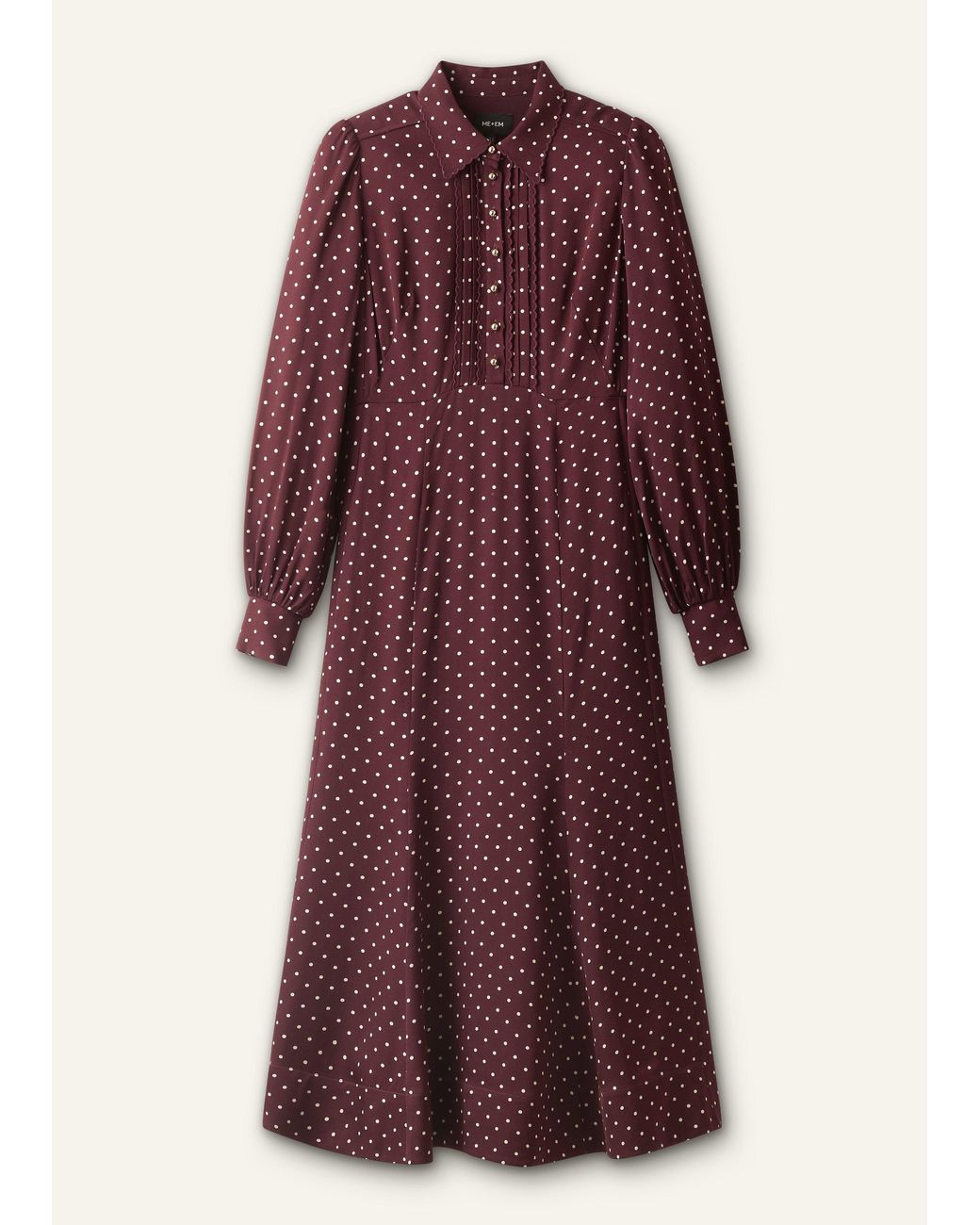 ME+EM Purple Winter Polka Dot Print Fit And Flare Midi Dress Wine-Cream