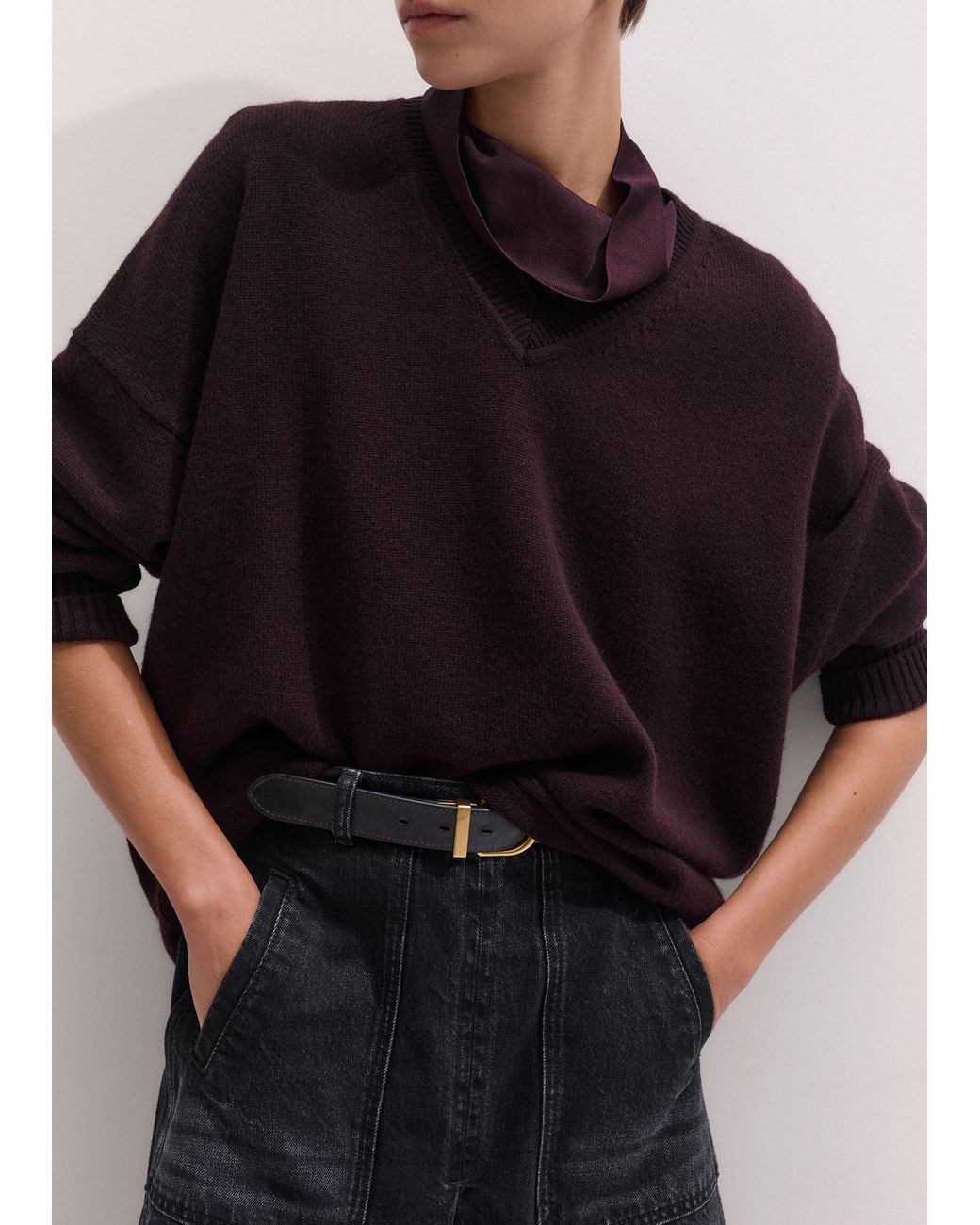 ME+EM Black Fine Silk Draped Straight Knit Tee